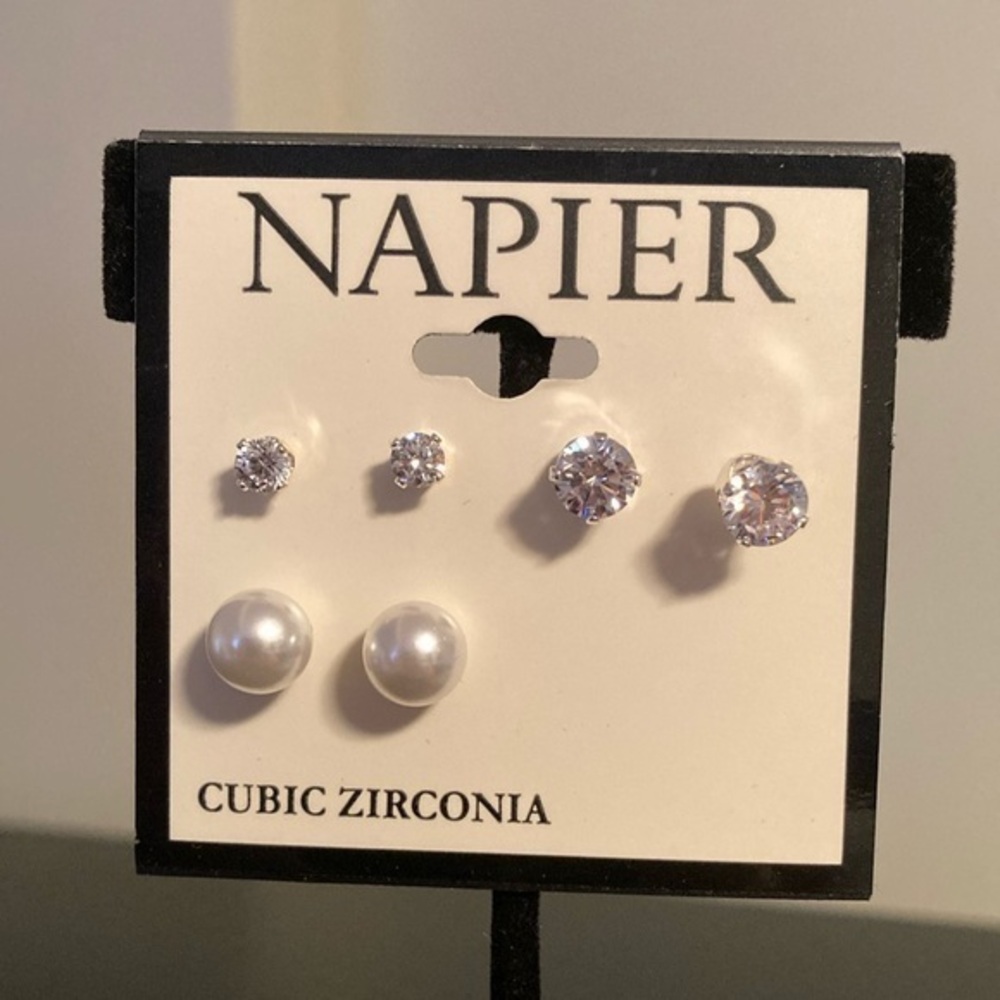 Napier Silver and White Earring Set